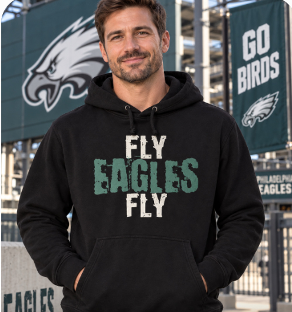 Port & Company M Philadelphia Eagles Fly Eagles Fly Black Hoodie Sweatshirt